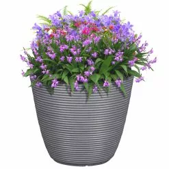 Allen + Roth 11.4In Roman Ribbed Planter Matte Finish Lava Smoke -Allen + Roth Shop 1062830 48935201