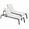 Allen + Roth Westmore White Sling Fabric Lounge Chairs - Grey Powder Coated Steel Frame - Set Of 2