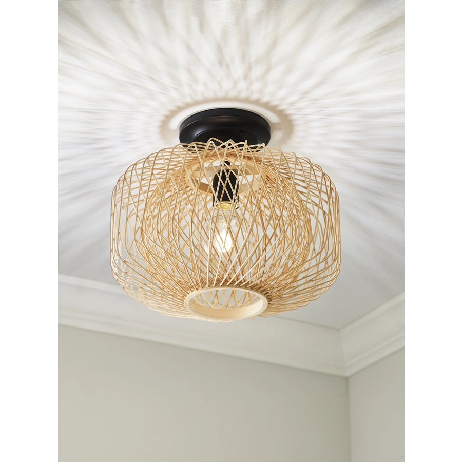 Allen + Roth Harlow 1 Lt Matte Black Finish With Double-Globe Rattan Shade Flush Mount Light 4 Allen + Roth Harlow 1 Lt Matte Black Finish With Double-Globe Rattan Shade Flush Mount Light - Image 4