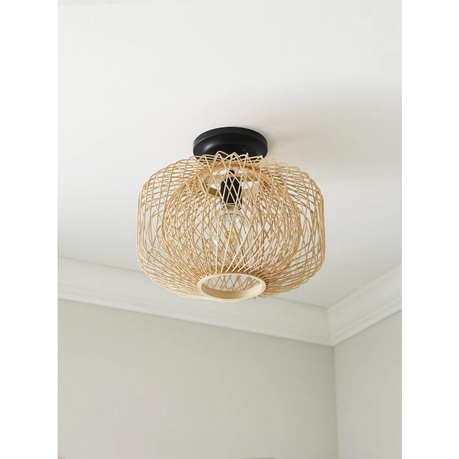 Allen + Roth Harlow 1 Lt Matte Black Finish With Double-Globe Rattan Shade Flush Mount Light 5 Allen + Roth Harlow 1 Lt Matte Black Finish With Double-Globe Rattan Shade Flush Mount Light - Image 5
