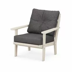 Allen + Roth Oakport Sand Plastic Deep-Seating Chair With Ash-Charcoal Cushions