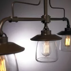 Allen + Roth Bristow 36-in W 3-Light Mission Bronze Kitchen Island Light With Clear Shade