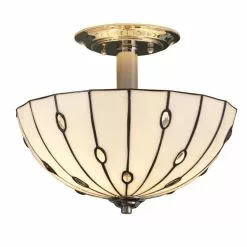 Allen + Roth Cloudburst 13-in W Polished Nickel Textured Tiffany-Style Semi-Flush Mount Ceiling Light