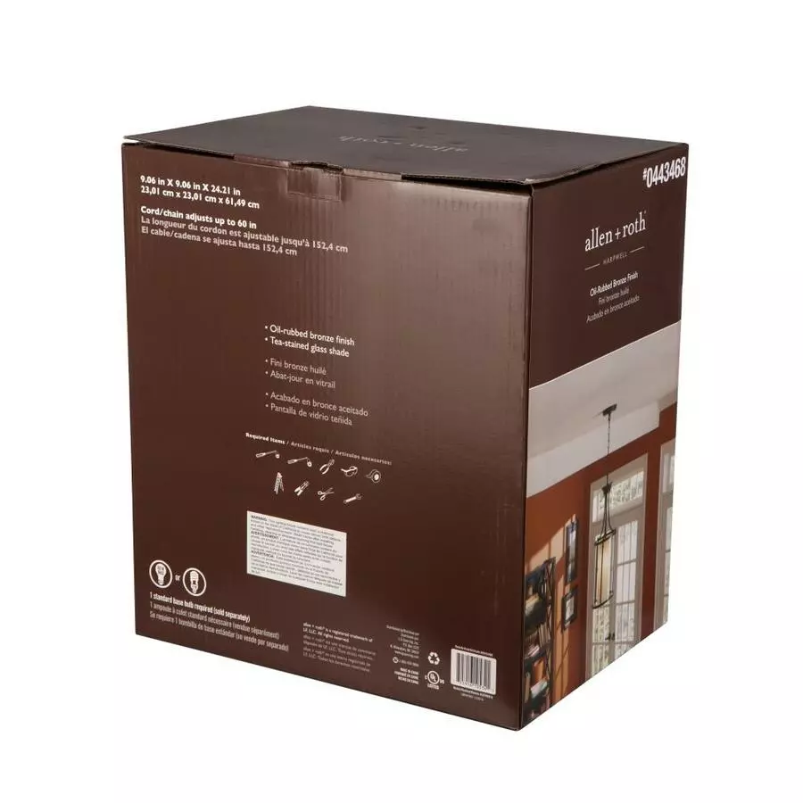 Allen + Roth Harpwell 9.06-in Oil-Rubbed Bronze Mediterranean Single Tinted Glass Pendant Light 9 Allen + Roth Harpwell 9.06-in Oil-Rubbed Bronze Mediterranean Single Tinted Glass Pendant Light - Image 9