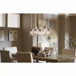 Allen + Roth Vallymede 25.47-in Brushed Nickel Barn Hardwired Multi-Light Clear Glass Jar Pendant