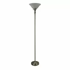 Allen + Roth Brushed Nickel Torchiere Lamp With Frosted White Glass