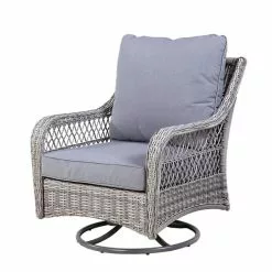 Allen + Roth Parkview Grey Wicker Swivel Patio Chair - Set Of 2