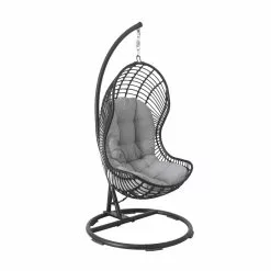 Allen + Roth Cresley Black Steel And Wicker Hanging Patio Chair With Grey Cushion -Allen + Roth Shop 901131 15699345 001
