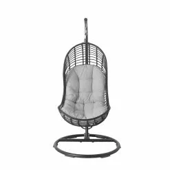 Allen + Roth Cresley Black Steel And Wicker Hanging Patio Chair With Grey Cushion -Allen + Roth Shop 901131 17768321