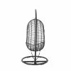 Allen + Roth Cresley Black Steel And Wicker Hanging Patio Chair With Grey Cushion