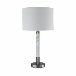 Allen + Roth 25-inH Brushed Nickel With Faux Marble Accent Table Lamp With White Linen Fabric Shade 11 Allen + Roth 25-inH Brushed Nickel With Faux Marble Accent Table Lamp With White Linen Fabric Shade -Allen + Roth Shop 909992 16250240 001