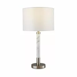 Allen + Roth 25-inH Brushed Nickel With Faux Marble Accent Table Lamp With White Linen Fabric Shade 9 Allen + Roth 25-inH Brushed Nickel With Faux Marble Accent Table Lamp With White Linen Fabric Shade -Allen + Roth Shop 909992 44066702