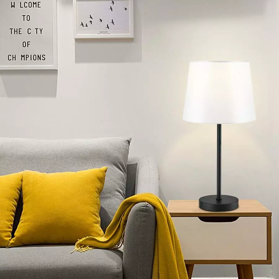 Allen + Roth 20-in 2PCS Painted Black Table Combo Set With White Linen Shades 4 Allen + Roth 20-in 2PCS Painted Black Table Combo Set With White Linen Shades - Image 4