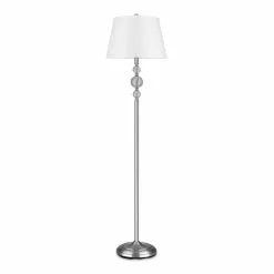 Allen + Roth 59.75-inH Brushed Nickel Floor Lamp With Stacked Solid Glass Ball With White Linen Shade