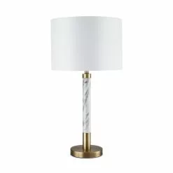 Allen + Roth 25-inH Plated Brass With Faux Marble Accent Table Lamp With White Linen Fabric Shade 8 Allen + Roth 25-inH Plated Brass With Faux Marble Accent Table Lamp With White Linen Fabric Shade -Allen + Roth Shop 910565 16250477 001