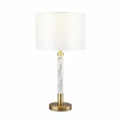 Allen + Roth 25-inH Plated Brass With Faux Marble Accent Table Lamp With White Linen Fabric Shade 9 Allen + Roth 25-inH Plated Brass With Faux Marble Accent Table Lamp With White Linen Fabric Shade -Allen + Roth Shop 910565 44066706