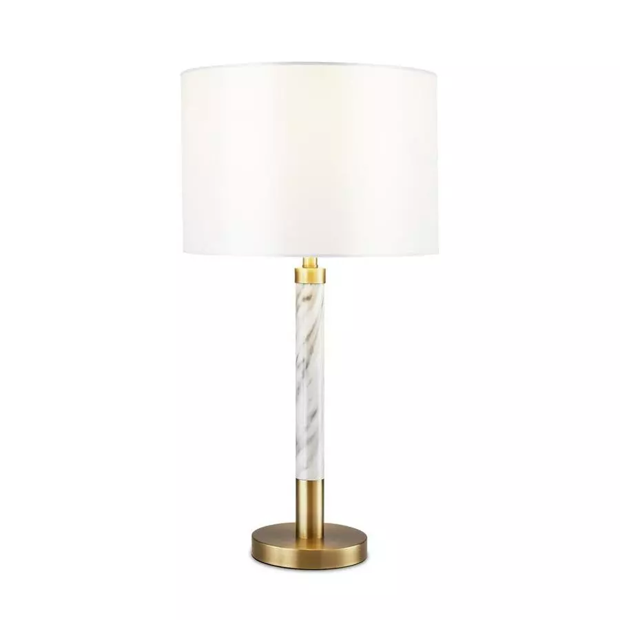 Allen + Roth 25-inH Plated Brass With Faux Marble Accent Table Lamp With White Linen Fabric Shade 4 Allen + Roth 25-inH Plated Brass With Faux Marble Accent Table Lamp With White Linen Fabric Shade - Image 4